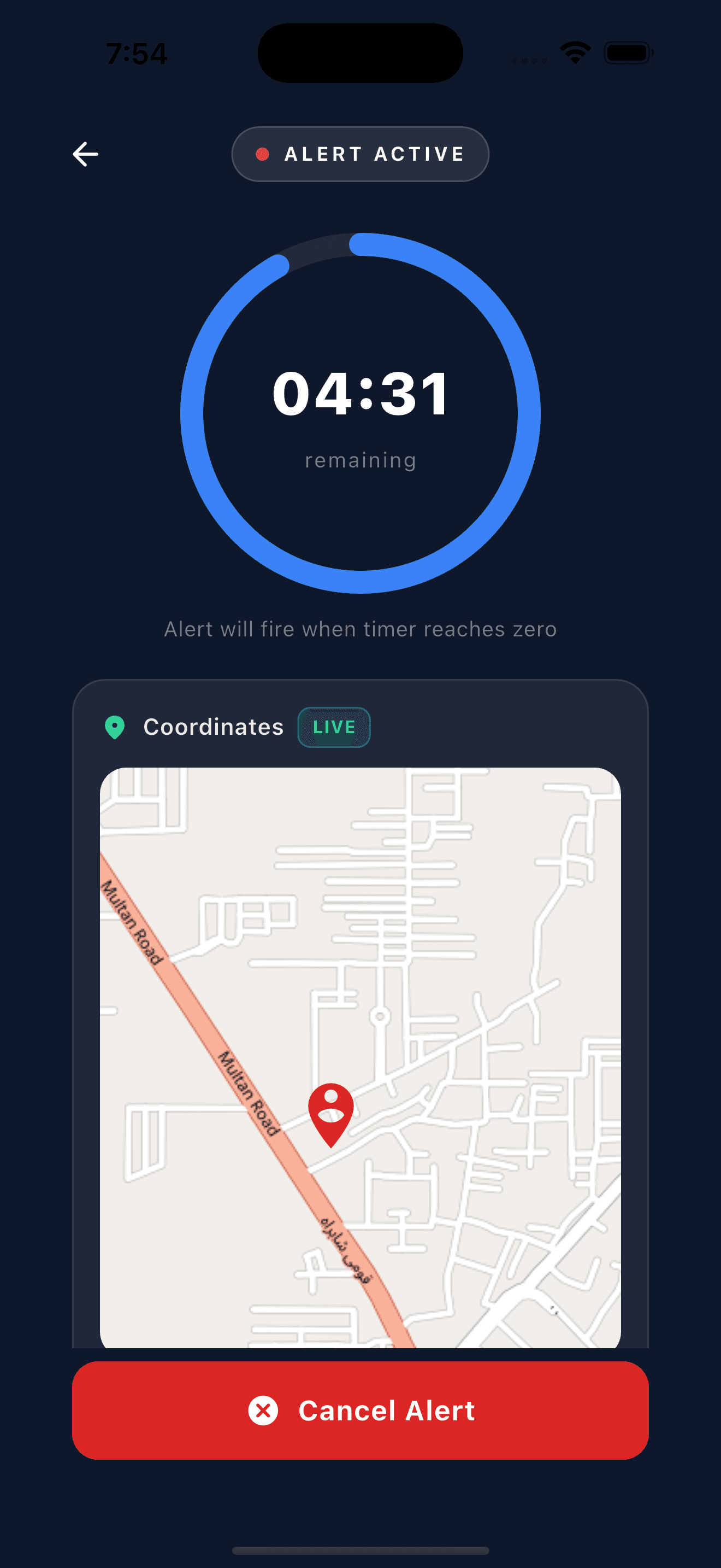 Active alert screenshot